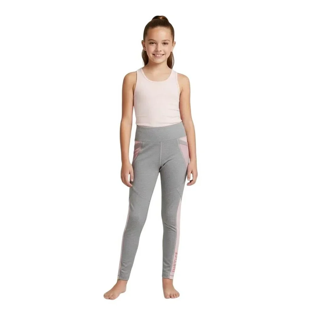 Justice Active Kids Yoga Pink Gray Color Mesh Block Leggings Size 8